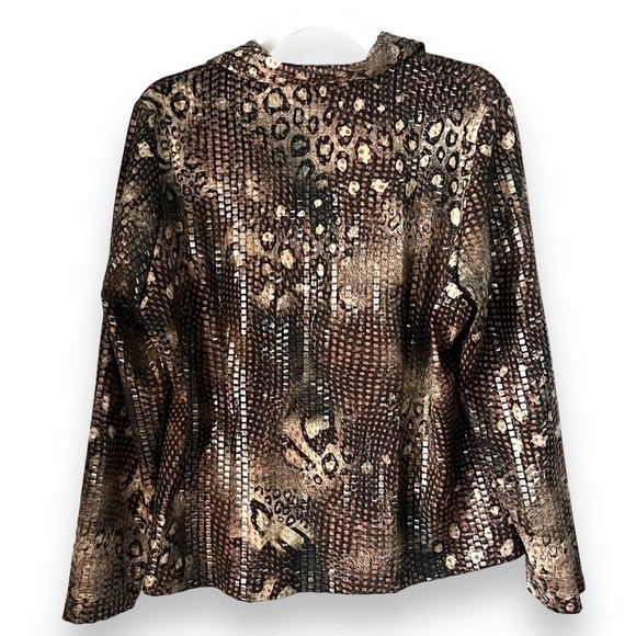 EXCLUSIVELY MISOOK Jacket Size Large Animal Print Zip Shiny Cocktail Vintage - Picture 2 of 6